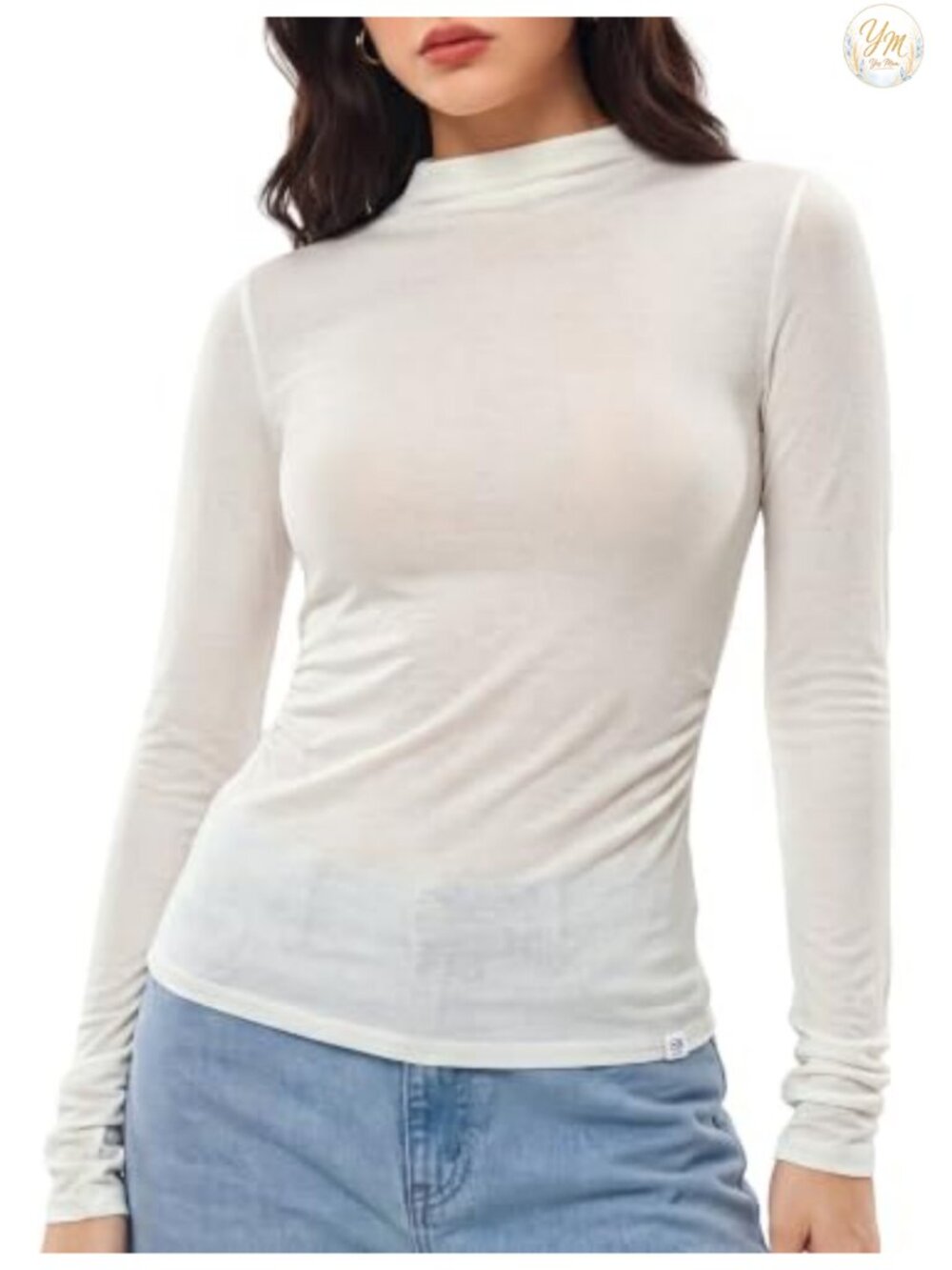 Merino Wool Blend Mock Neck Long Sleeve Basic Top